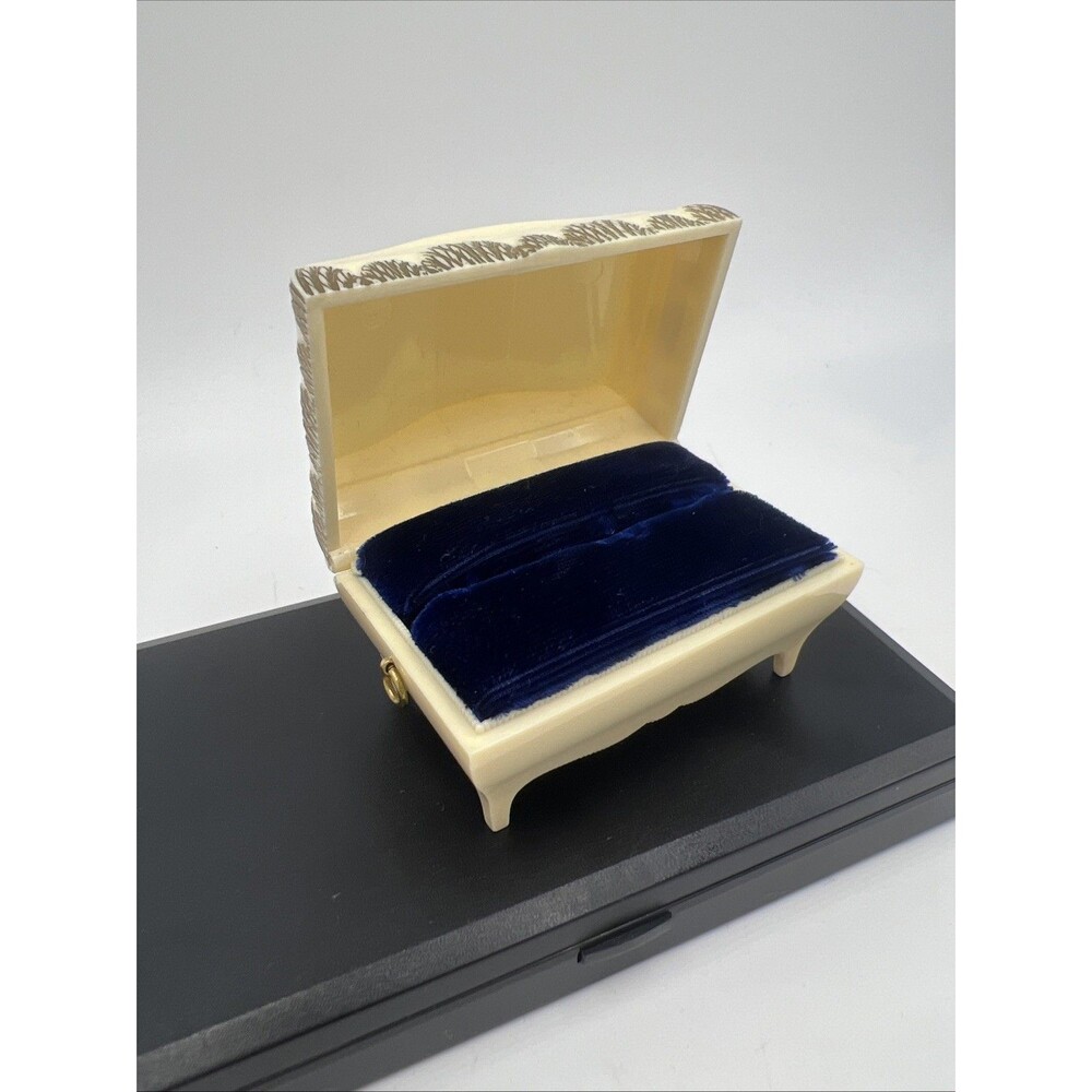 Vintage Art Deco Celluloid Ring Presentation Box Blue Velvet interior Ornate